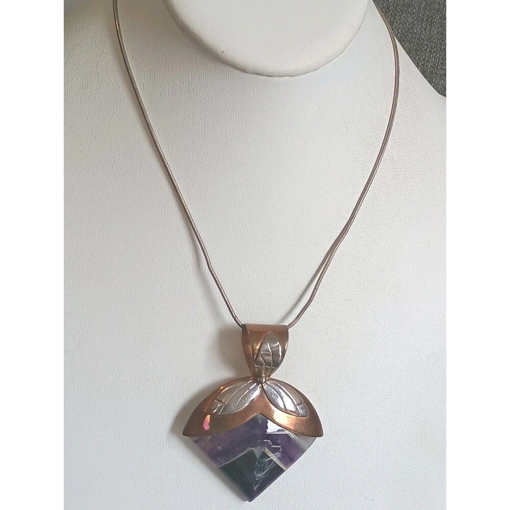 Jay King DTR Chevron Amethyst Sterling Silver Copper Pendant Ross Simon Chain
